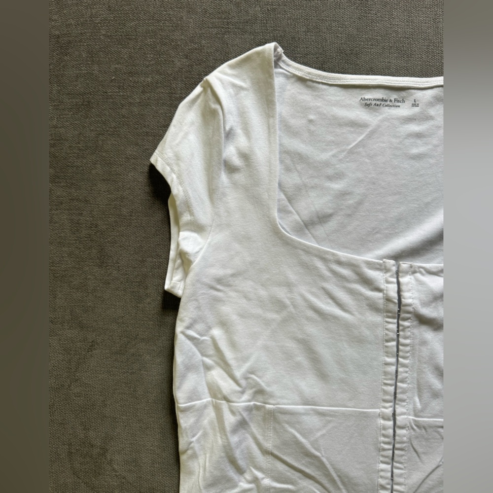 Abercrombie & Fitch Soft AF Collection White Crop Tee